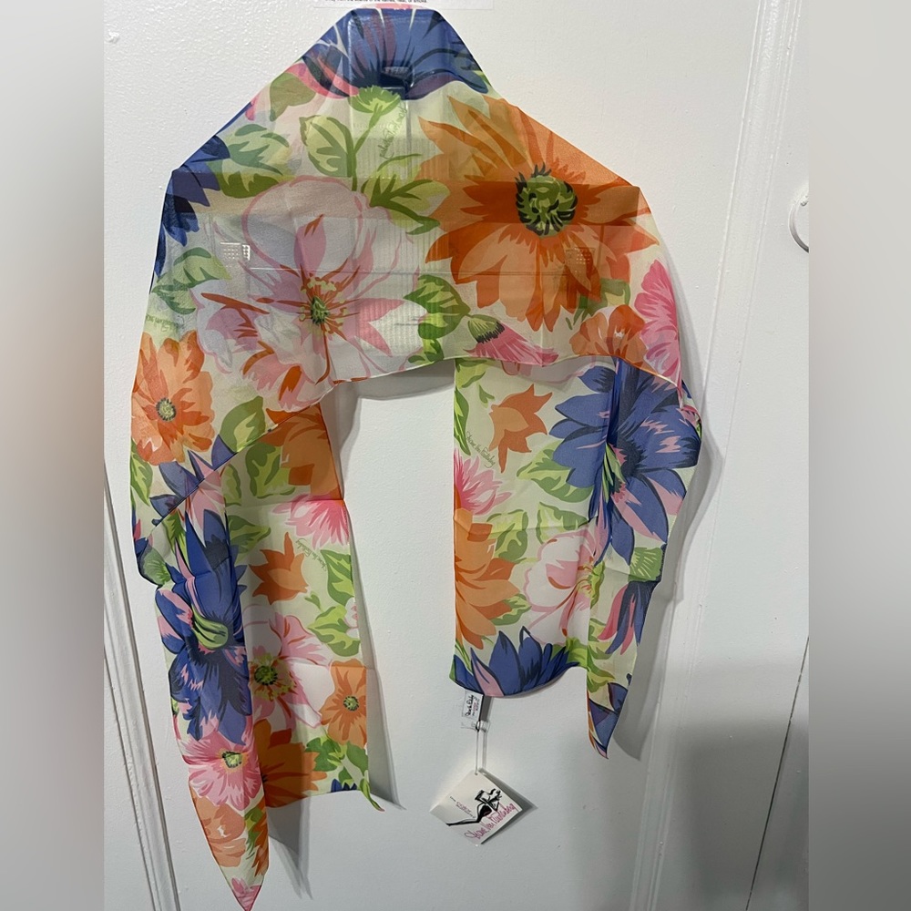 ORIGIN ITALY SPRING CARDEN CHIFFON SCARF VINTAGE NEW